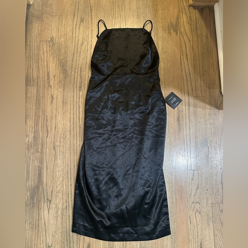 NWT Lulus Satin Midi Dress with Side Slit and Open Back-Size Medium